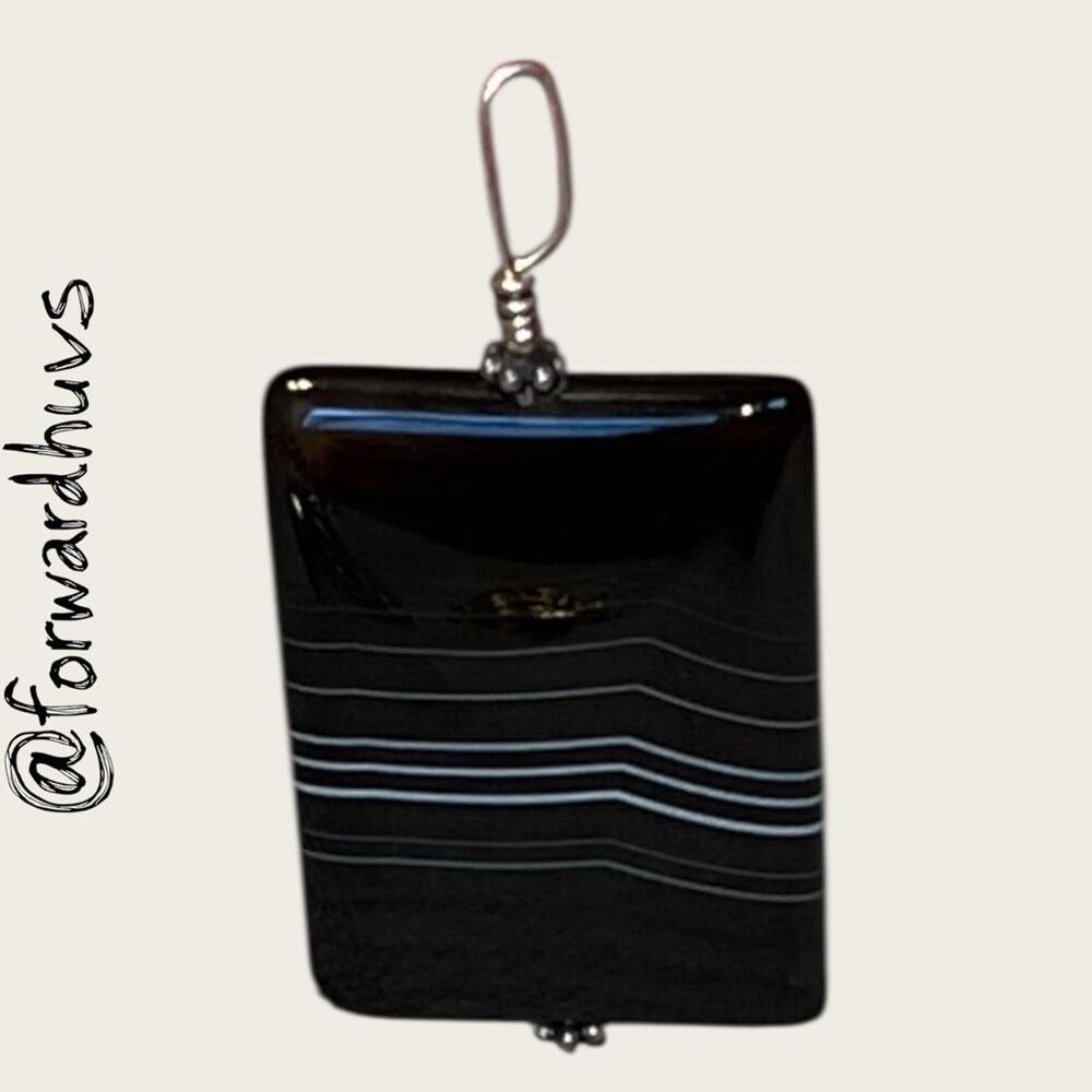 Rectangular Black Stone Pendant White Banding Pol… - image 3